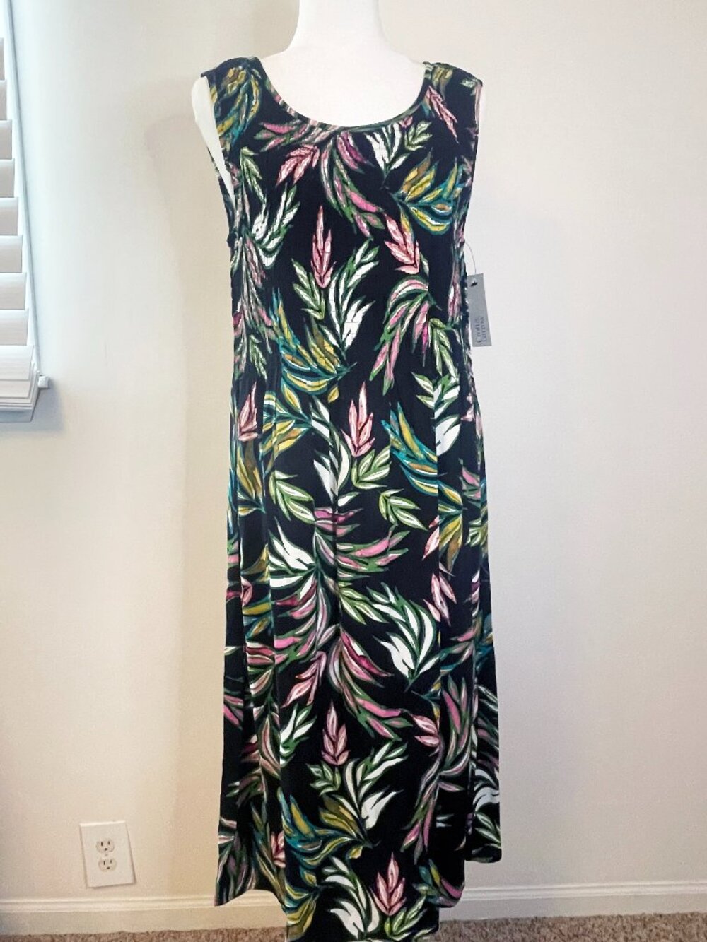 NWT Croft & Barrow Tropical Flowy Palm Leaf Print Sleeveless Maxi Dress Large